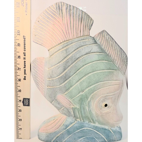 VTG Hand Carved Painted Wooden Fish Statue 12.5" Realistic  Pastels 1990s - Picture 2 of 7